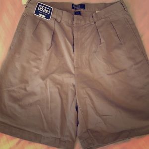 Khaki, pleated Polo by Ralph Lauren shorts